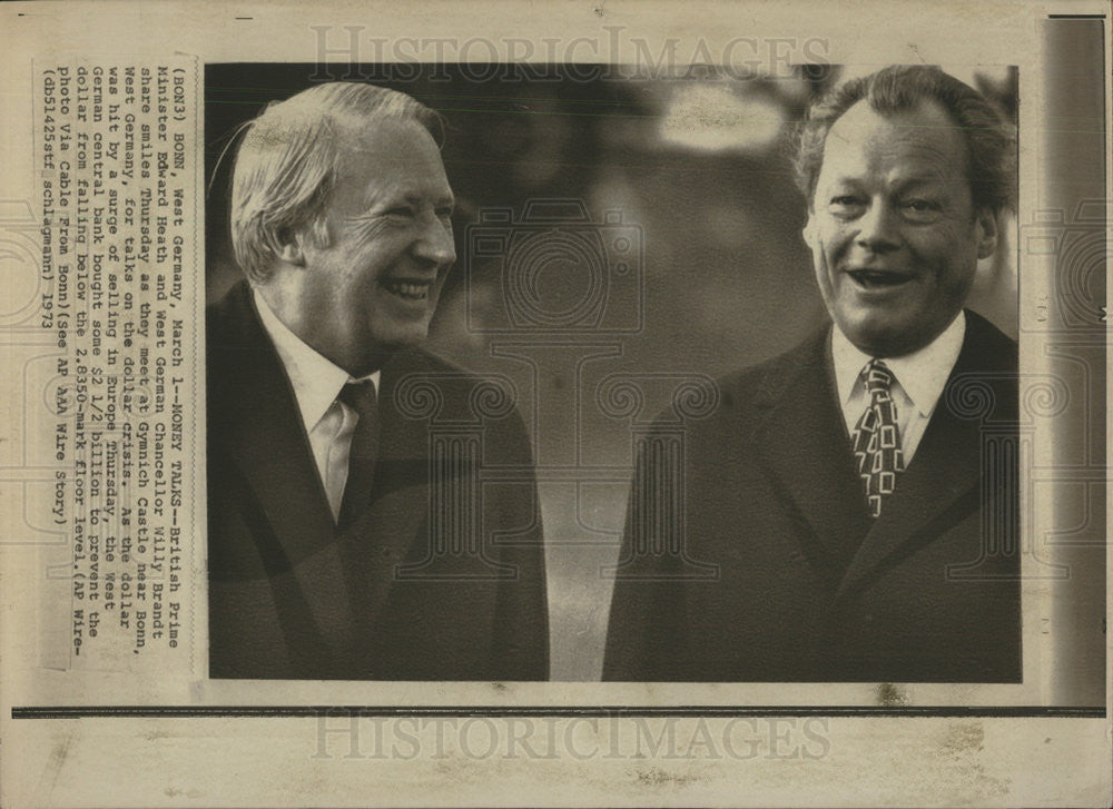 1973 Press Photo British Prime Edward Heath German Chancellor Willy Brandt - Historic Images