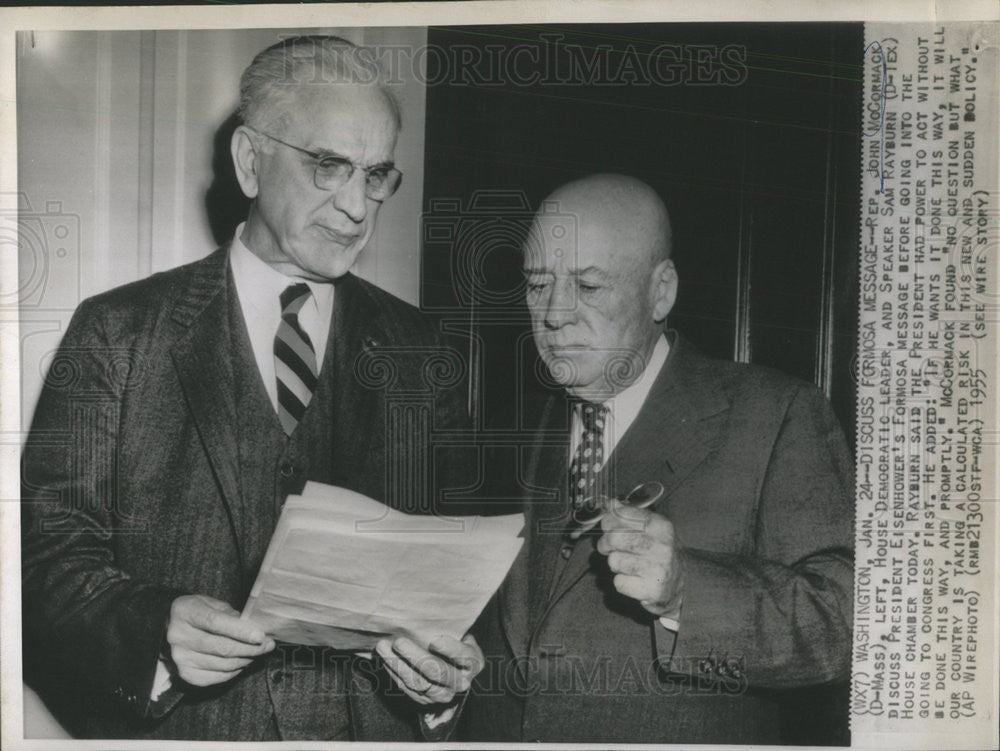 1955 Press Photo John McCormack American politician Sam Rayburn discuss Formosa - Historic Images