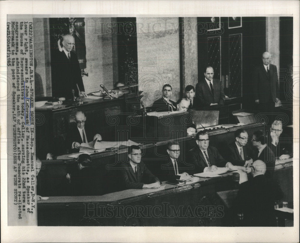 1965 Press Photo Rep. Emanuel Celler Oath Rep. John McCormack House Speaker - Historic Images