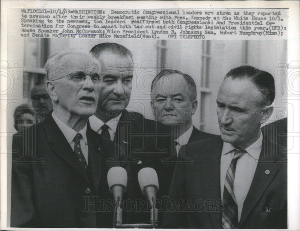 1963 Press Photo Democratic Leaders McCormack Lyndon Johnson Humphrey Mansfield - Historic Images