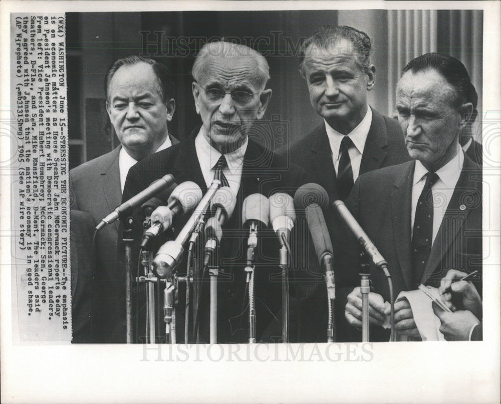 1965 Press Photo House Speaker John McCormack Vice President Hubert Humphrey - Historic Images