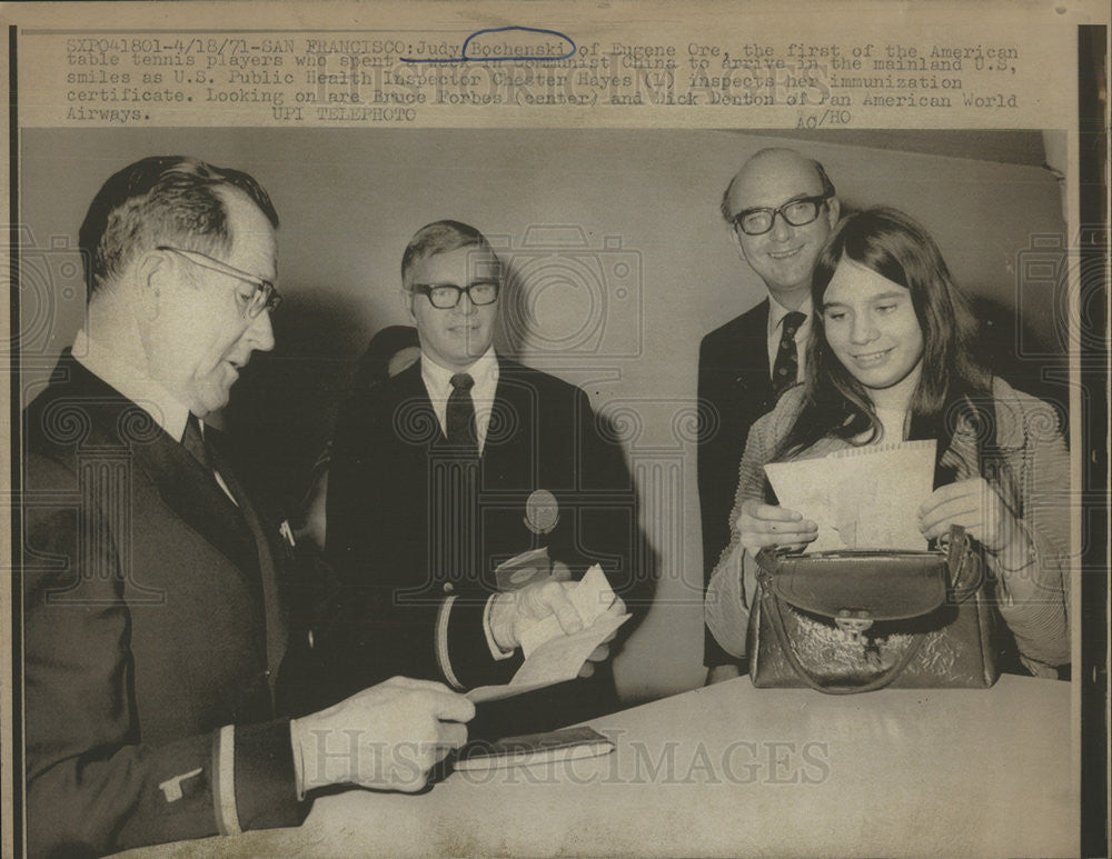 1971 Press Photo Judy Bochenski American Table Tennis Player Communist China - Historic Images