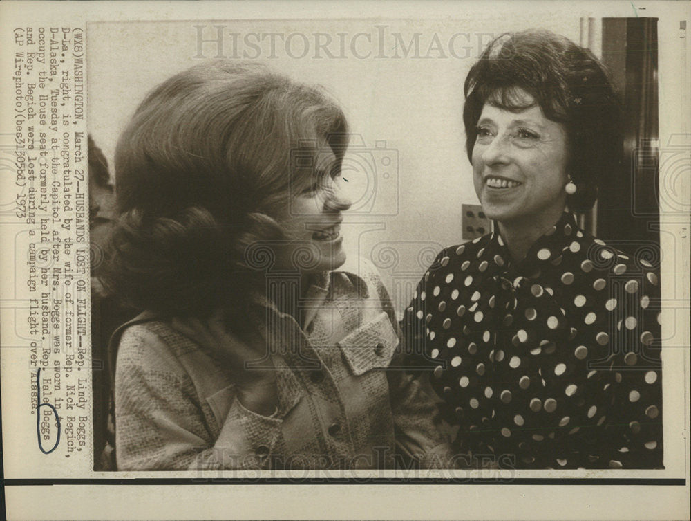 1973 Press Photo Rep Lindy Boggs Husband Hale Boggs Died Campaign Flight - Historic Images