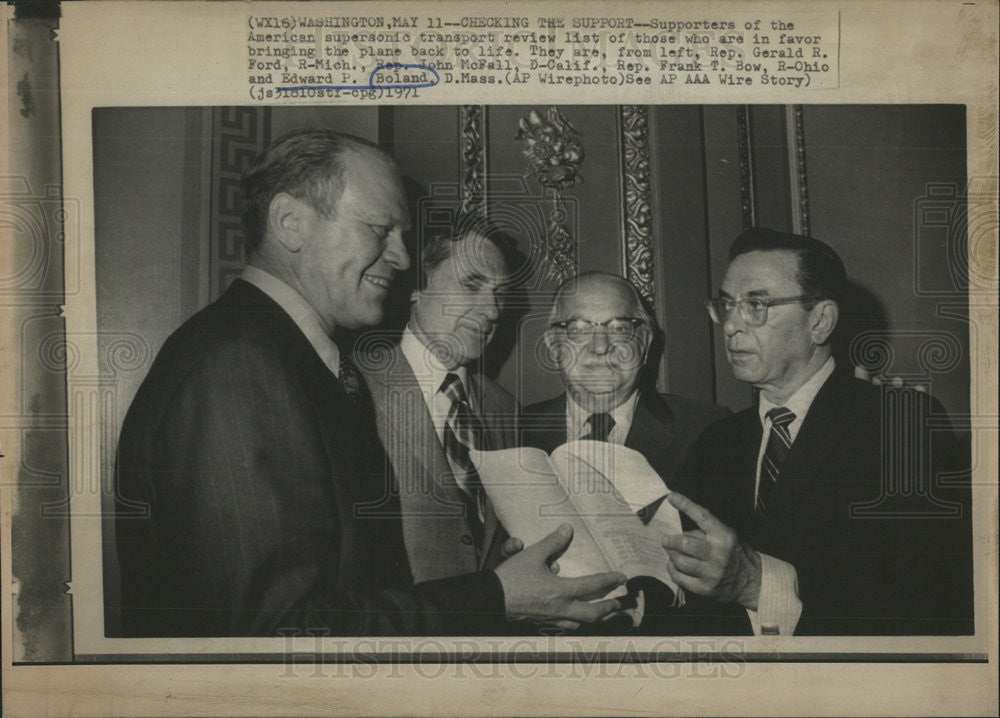 1971 Press Photo Representatives Gerald Ford John McFall Frank Bow Edward Boland - Historic Images