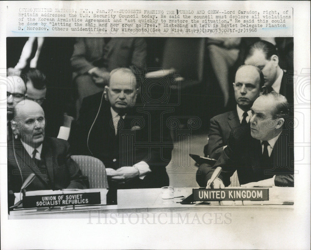 1968 Press Photo Lord Caradon United Kingdom Addresses UN - Historic Images