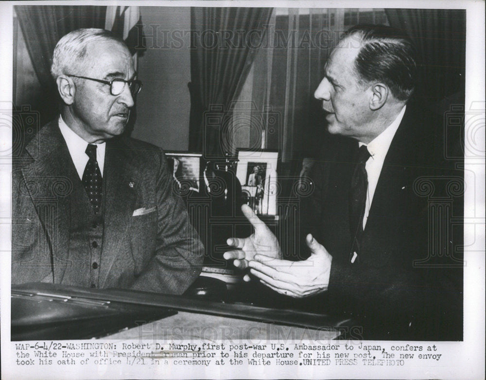 1952 Press Photo Robert Murphy Post War US Ambassador with President Truman - Historic Images