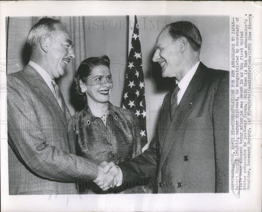 1952 Press Photo Robert Murphy Japan Ambassador Secretary State Dean Acheson - Historic Images