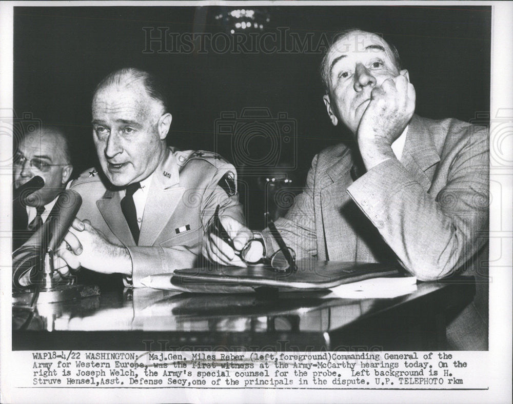 1954 Press Photo Major General Miles Reber Joseph Welch H. Struve Hensel - Historic Images