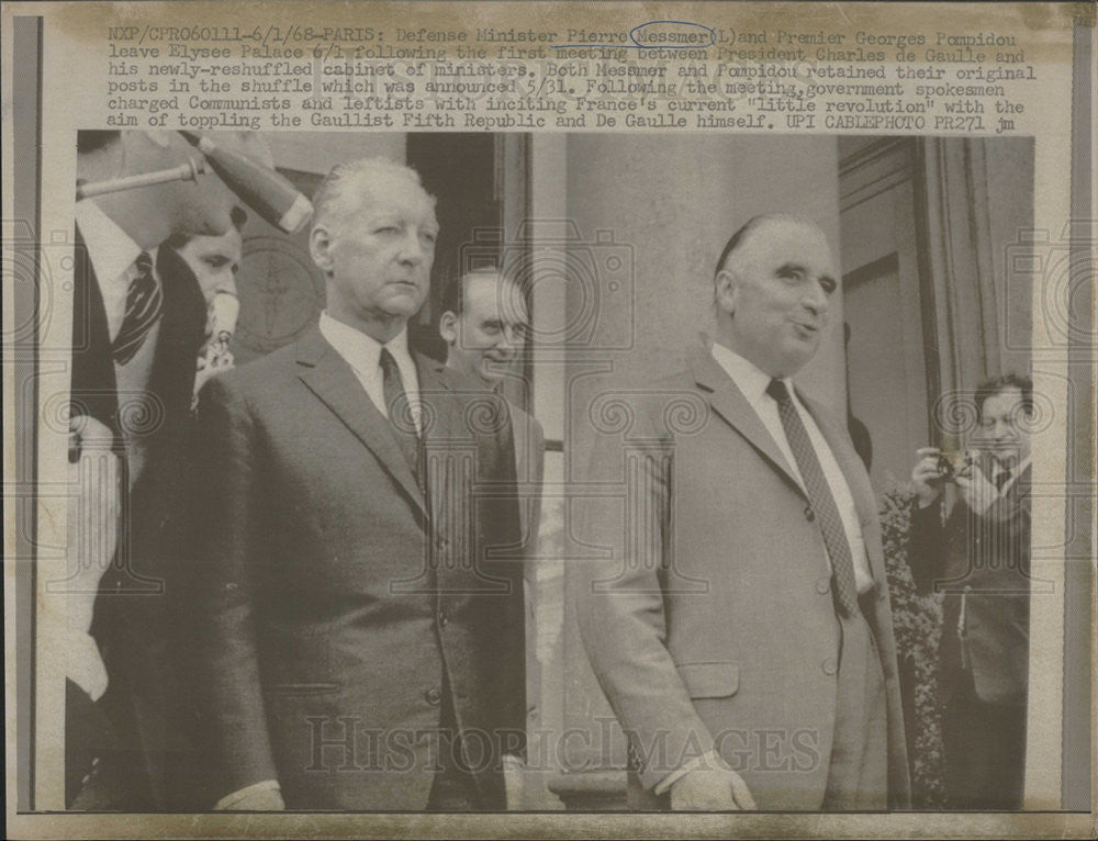 1968 Press Photo Pierre Messmer French Gaullist Defense Minister leave Elysee - Historic Images