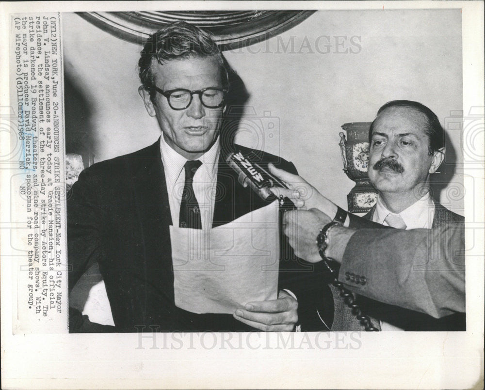 1968 Press Photo New York City Mayor John V Lindsay - Historic Images