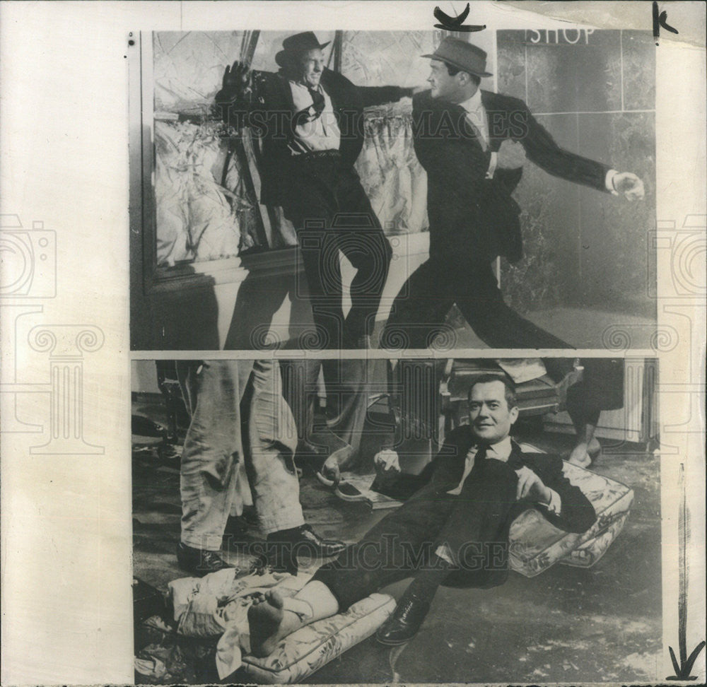 1967 Press Photo Frank Lovejoy,Charles Horvath, fight scene  Lovejoy breaks leg - Historic Images