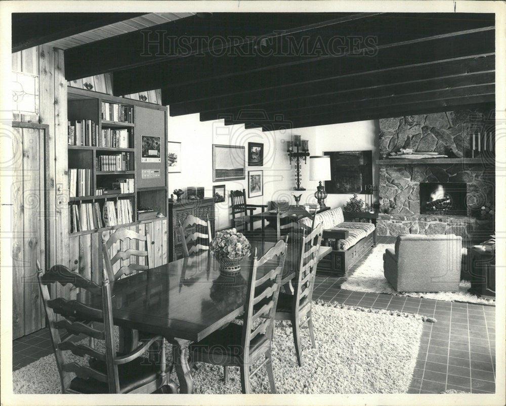 1972 Press Photo Stone fireplace in beamed living room - Historic Images