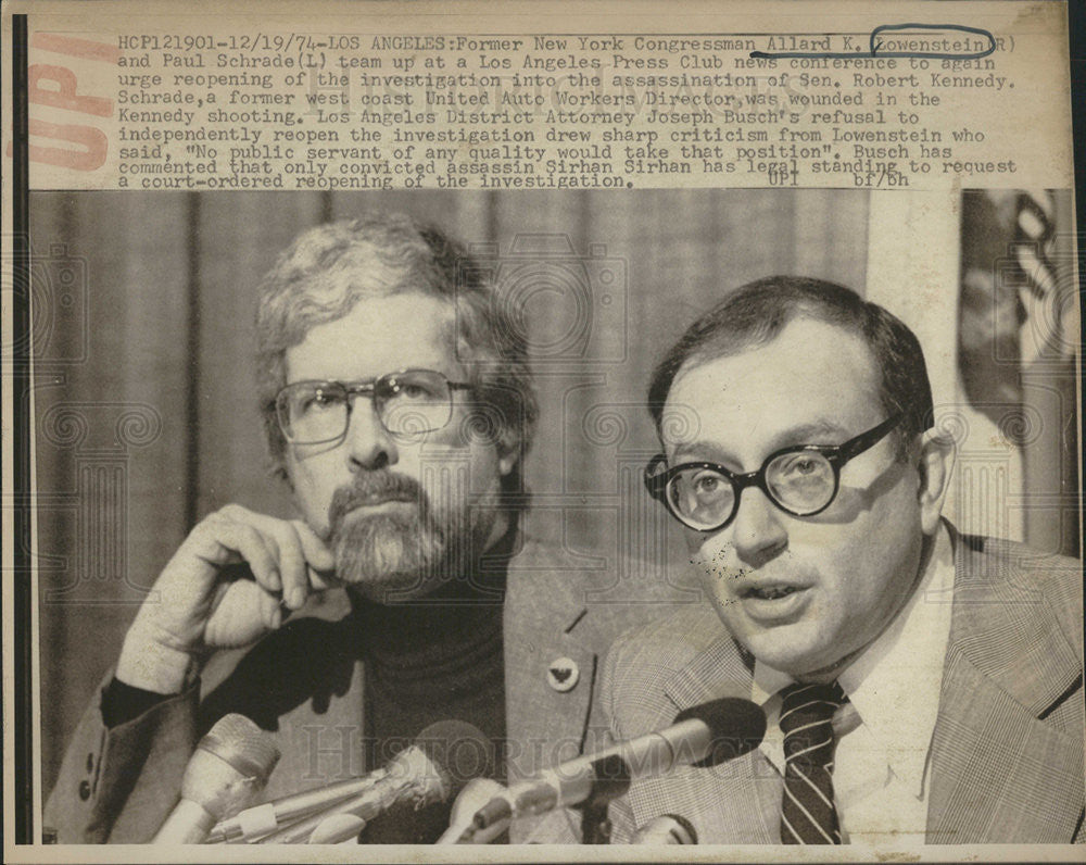 1974 Press Photo Congressman Lwenstein Schrade Assassination Senator Kennedy - Historic Images