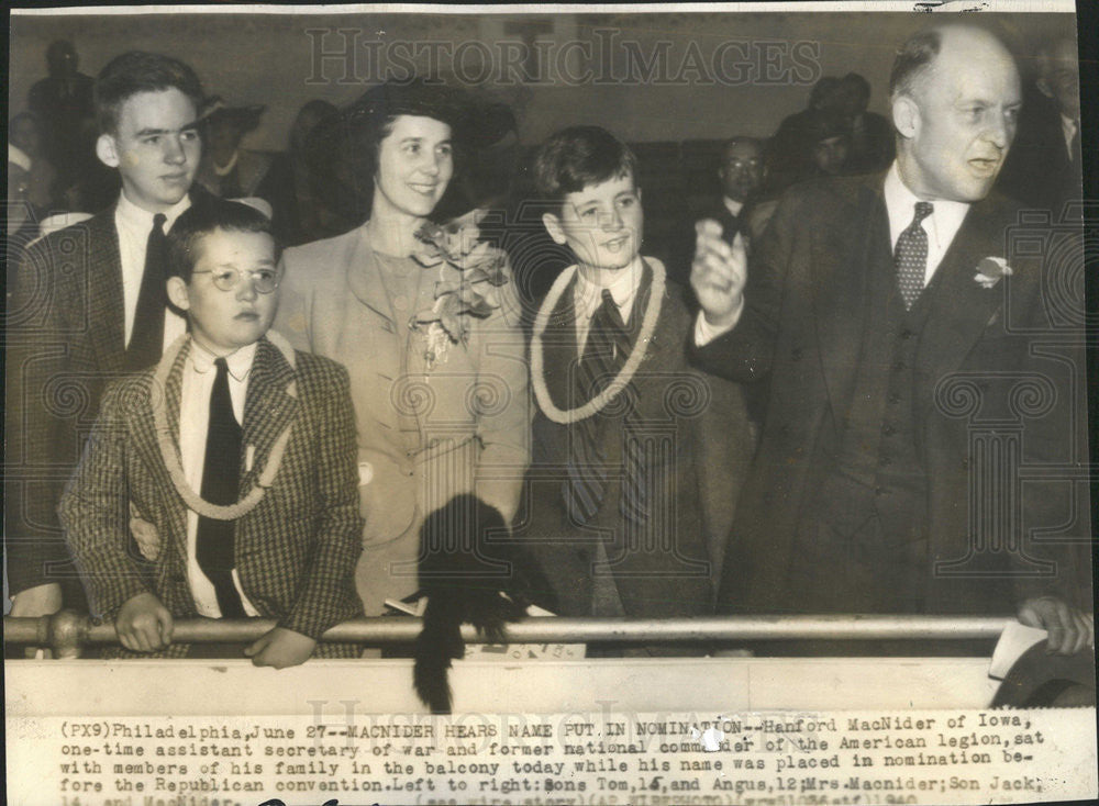 1940 Press Photo Hanford MacNider And Family When Nomination Put In At GOP Conv - Historic Images