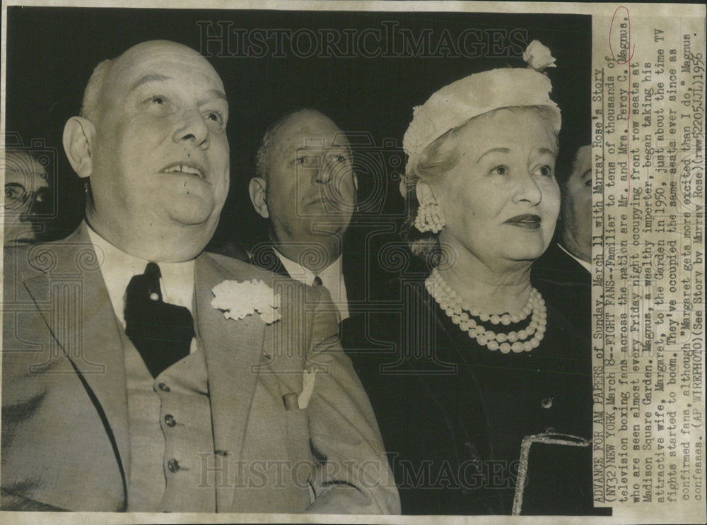 1956 Press Photo Mr and Mrs Percy C Magnus at Madison Square Garden - Historic Images