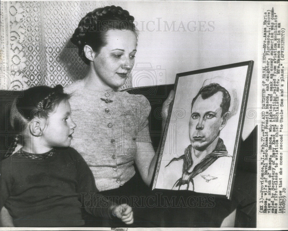 1942 Press Photo Anna Maria Mason and Daughter Florence View Sketch - Historic Images