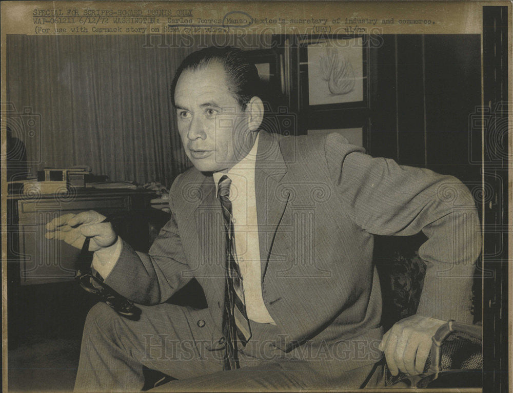 1972 Press Photo Mexico Secretary of Industry and Commerce, Carlos Torres Manzo - Historic Images