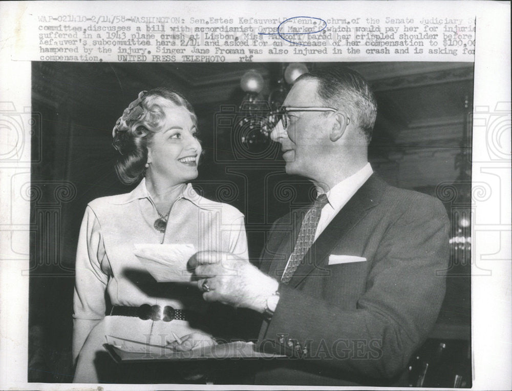 1958 Press Photo Senator Estes Kefauver Chairman Senate Judiciary Gypsy Markoff - Historic Images