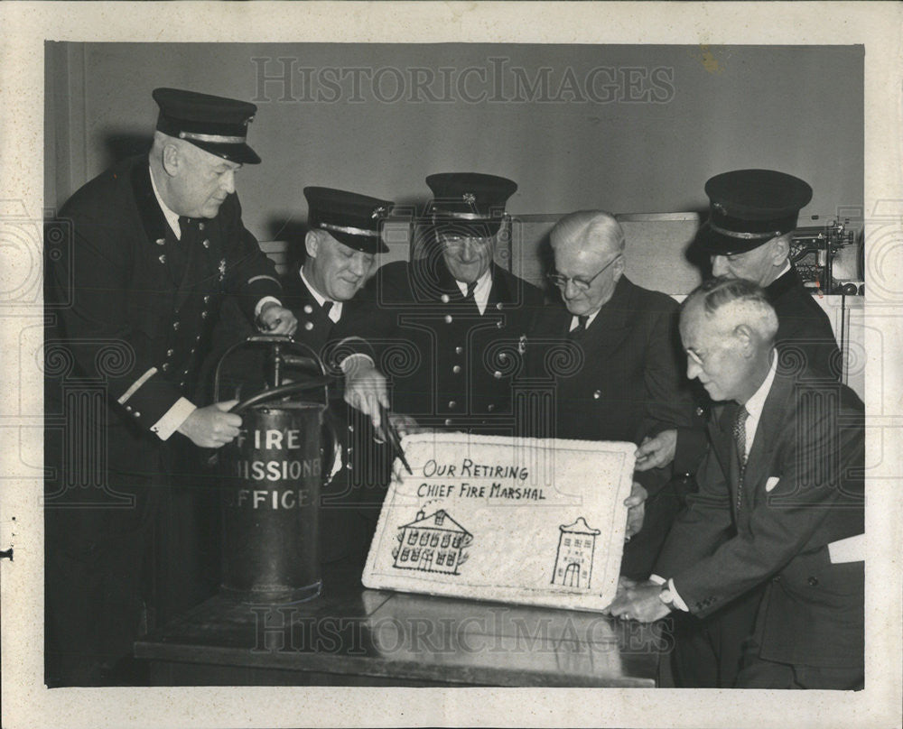 1952 Press Photo Chief Fire Marshal Retirement Jeremiah J McAuliffe - Historic Images