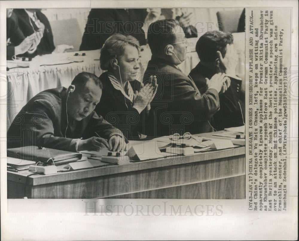 1963 Press Photo Wu Hsiu Chuan,Luise Ermschlin,Jumchagin Zedenbal - Historic Images