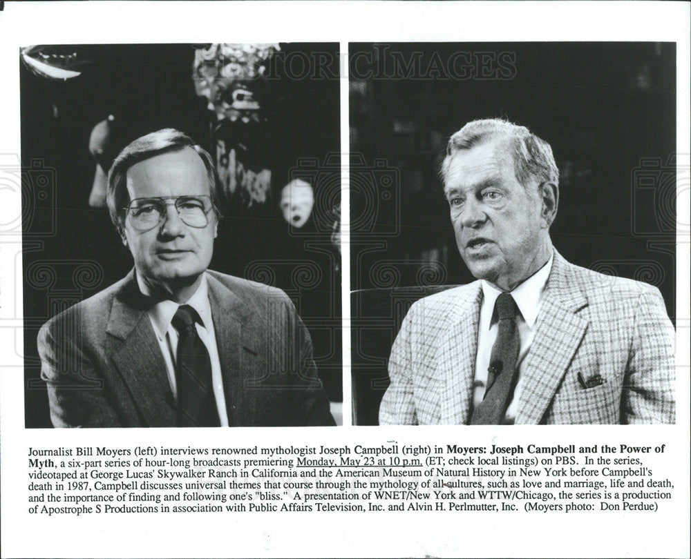 Press Photo Bill Moyers Interviews Renowned Mythologist Joseph Campbell - Historic Images