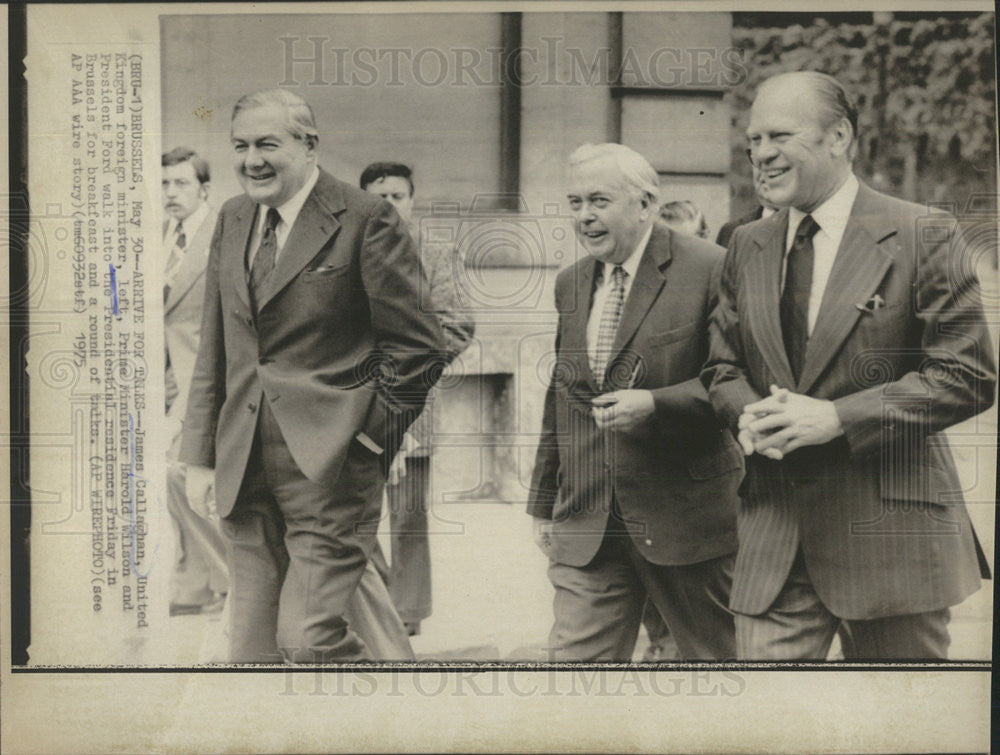 1975 Press Photo President Ford Prime Minister Harold Wilson UK Foreign Minister - Historic Images