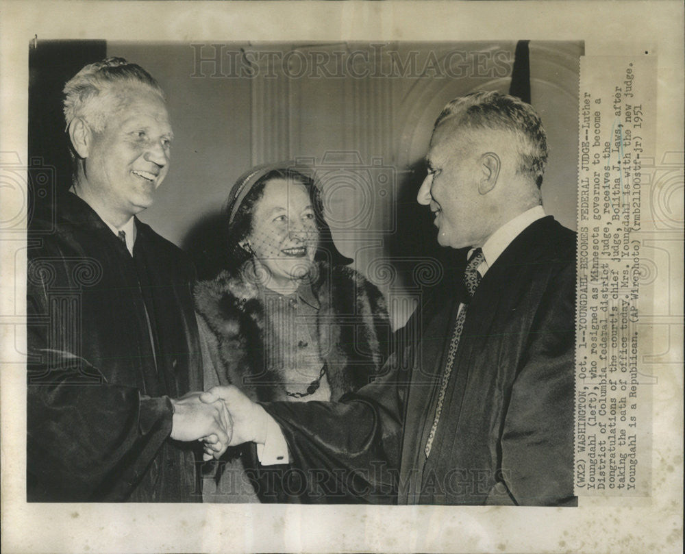 1951 Press Photo  Judge Luther Youngdahl and wife,Judge Bolotha Laws, - Historic Images