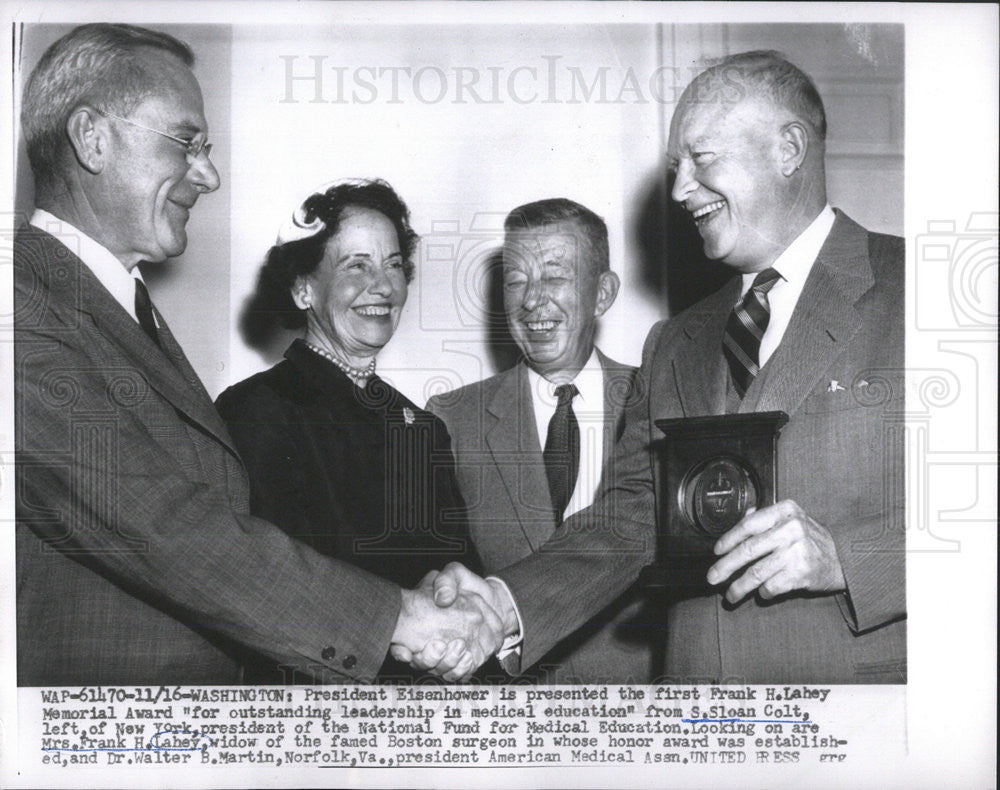 1954 Press Photo Frank Lahey Memorial Award Dwight Eisenhower Sloan Colt - Historic Images