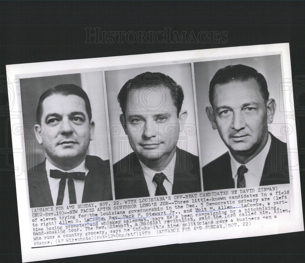 1959 Press Photo Allen LaCombe Mack Stewart Holt M.Allen Candidate governorship - Historic Images