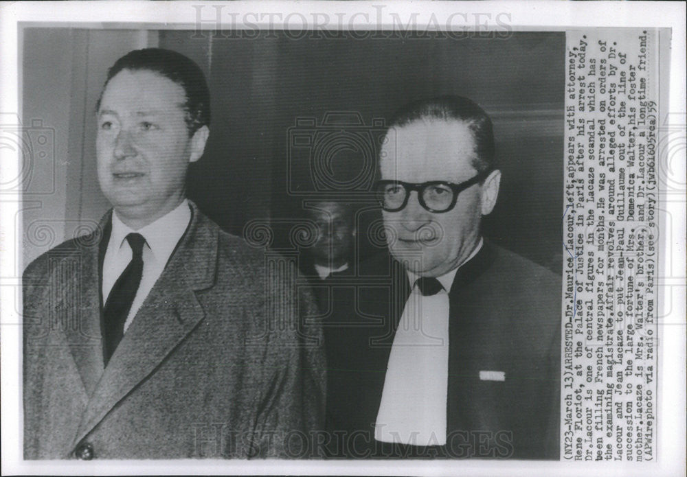 1959 Press Photo Dr Maurice Lacour Attorney Rene Floriot Palace Justice Paris - Historic Images