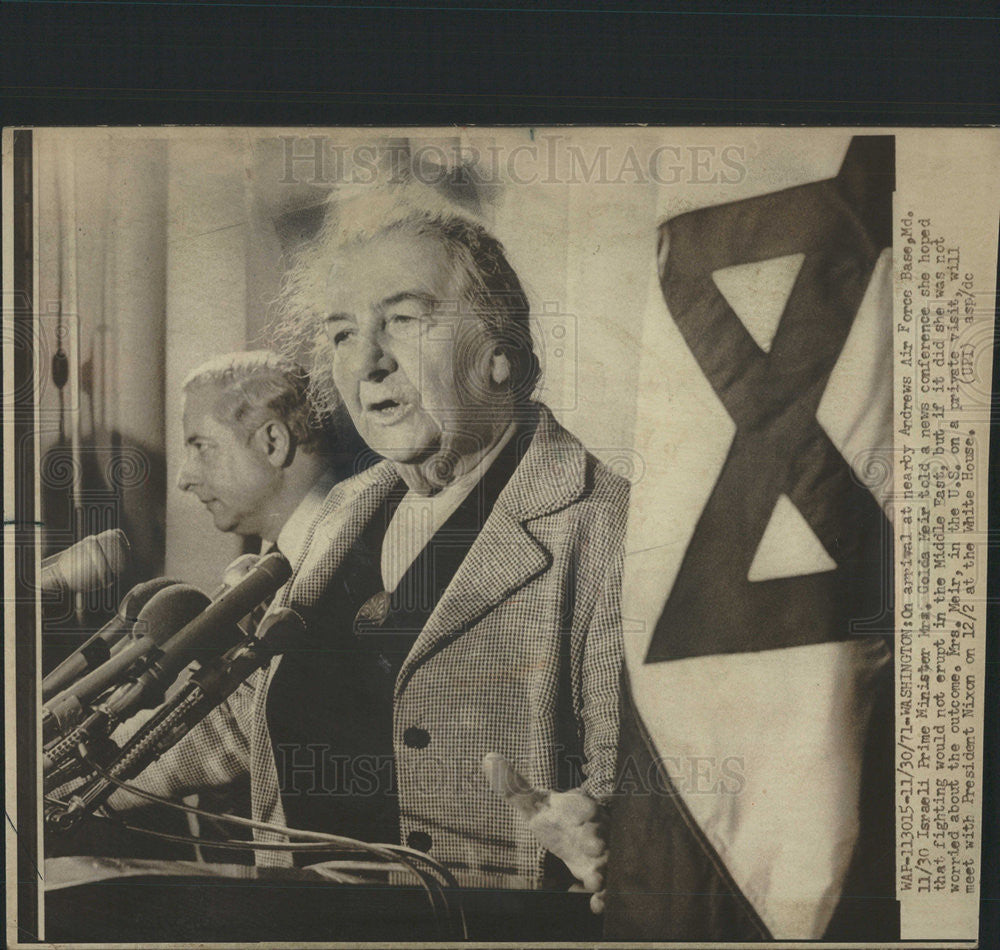 1971 Press Photo Mrs Golda Meir Israeli Prime Minister Andrews Air Force Base - Historic Images