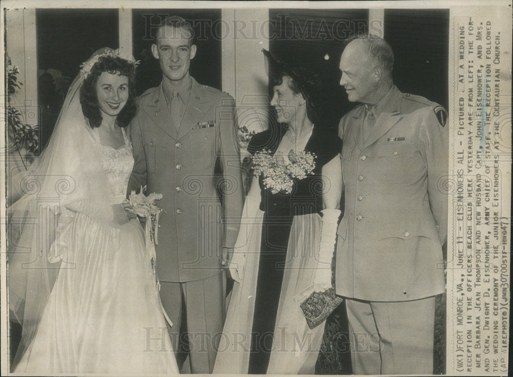 1947 Press Photo Barbara Jean Thompson &amp; Capt. John Eisenhower Wedding - Historic Images