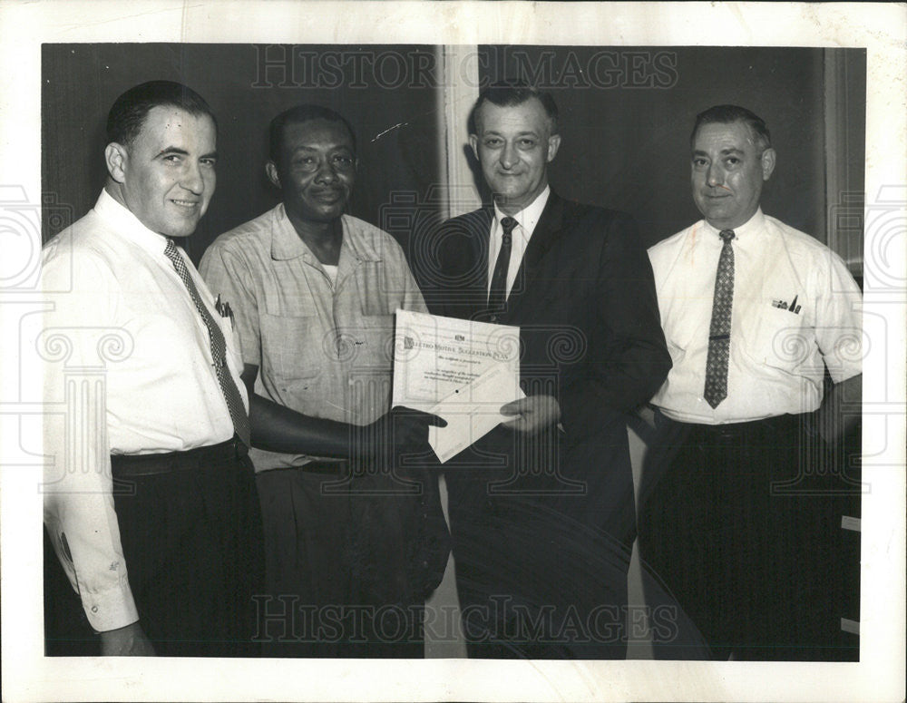 1961 Press Photo Lawrence Receives Check And Award From Superintendent At Plant - Historic Images