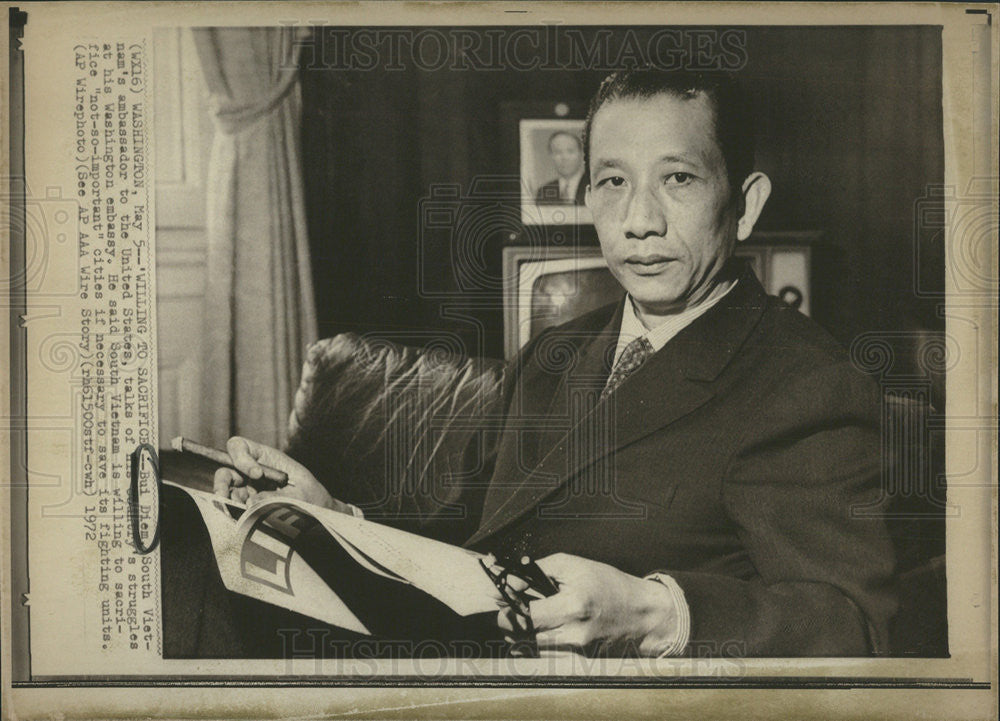 1972 Press Photo Bui Diem, South Vietnam&#39;s ambassador to the United States - Historic Images