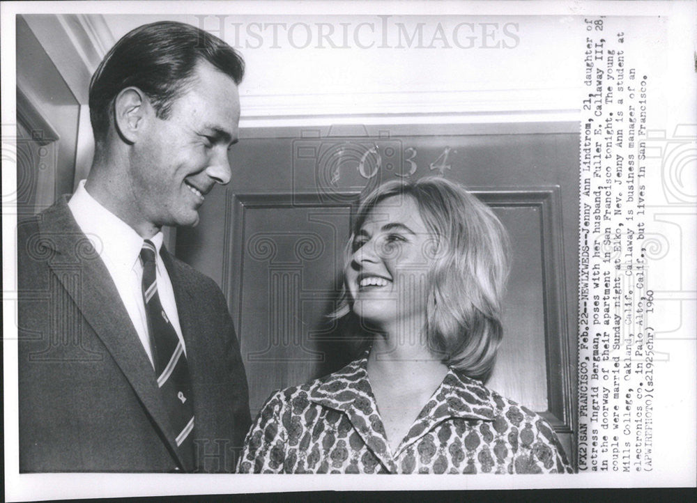 1960 Press Photo Jenny Ann Lindtrom with Husband Fuller E. Callaway - Historic Images