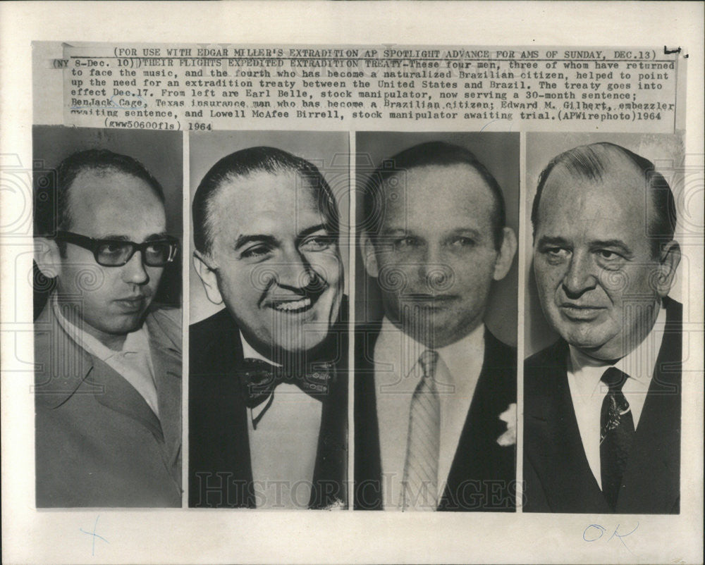 1964 Press Photo Benjack Cage Texas Insurance man Brazilian citizen - Historic Images