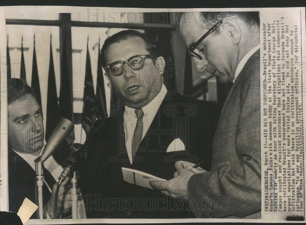 1963 Press Photo Roberto Campos Brazilian Economist Writer Diplomat Politician - Historic Images