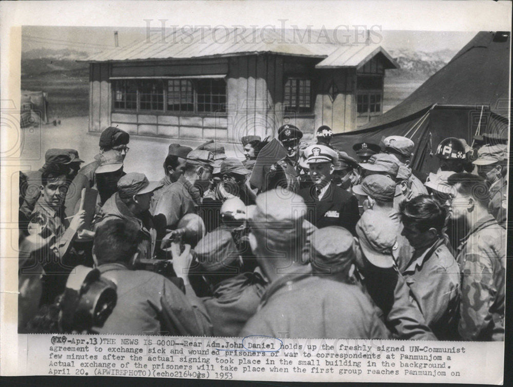 1953 Press Photo John Daniel Signed Agreement To Exchange Sick Prisoners Of War - Historic Images