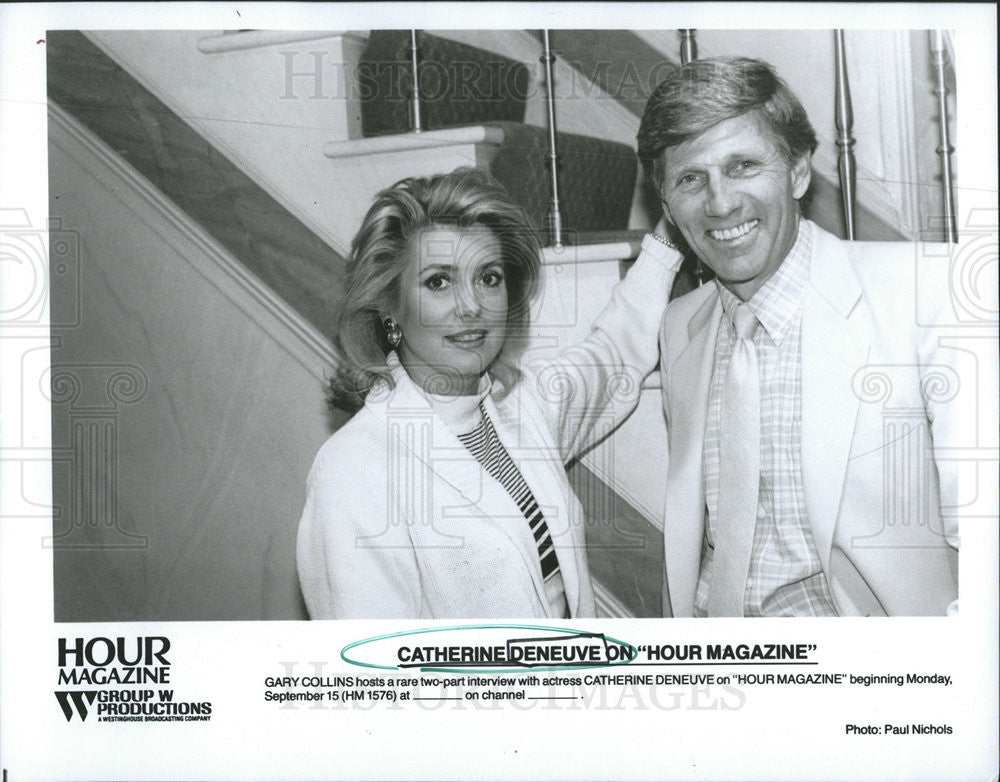 1986 Press Photo Host Gary Collins Actress Catherine Denevue Hour Magazine TV - Historic Images