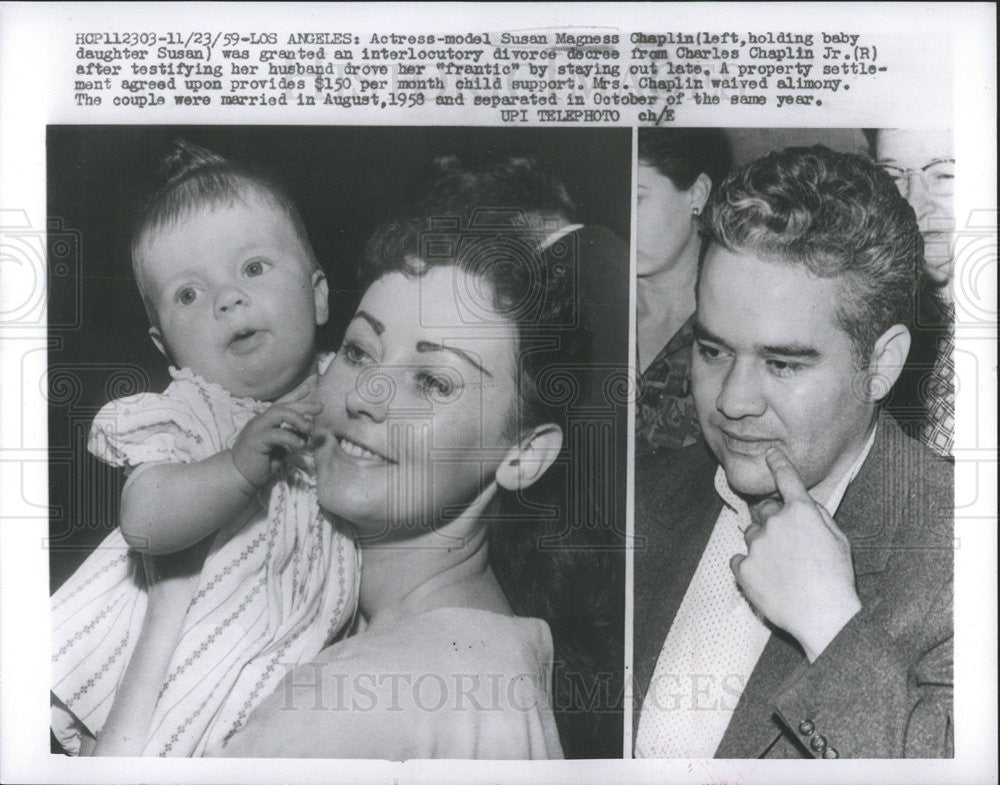 1959 Press Photo Susan Marness Chaplin,daughter Susan and Charles Chaplin - Historic Images