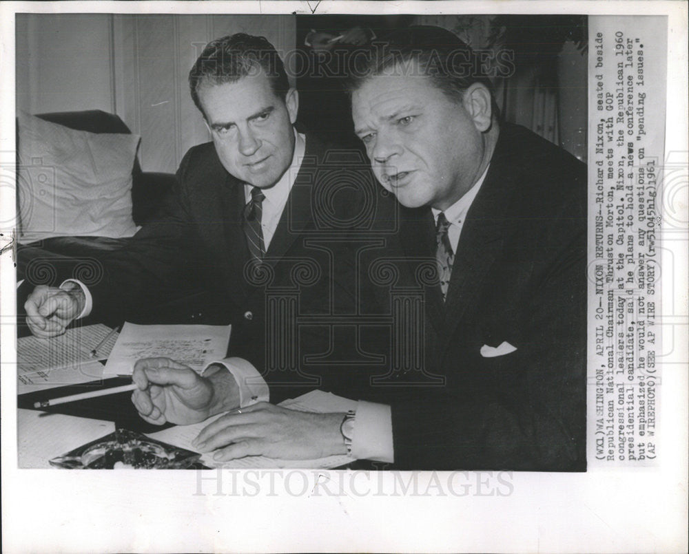 1961 Press Photo Richard Nixon with Republican Nat&#39;l Chairman Thrust Morton - Historic Images