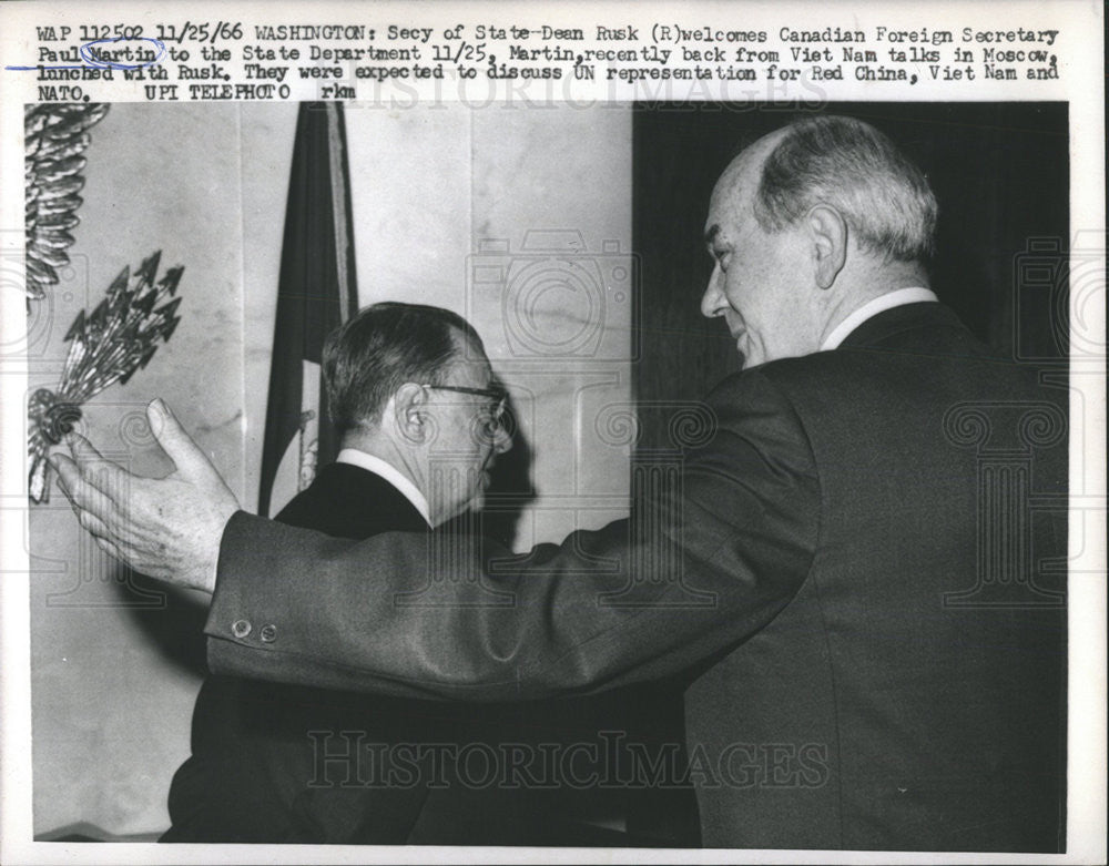 1966 Press Photo PAUL MARTIN CANADIAN FOREIGN SECRETARY DEAN RUSK - Historic Images