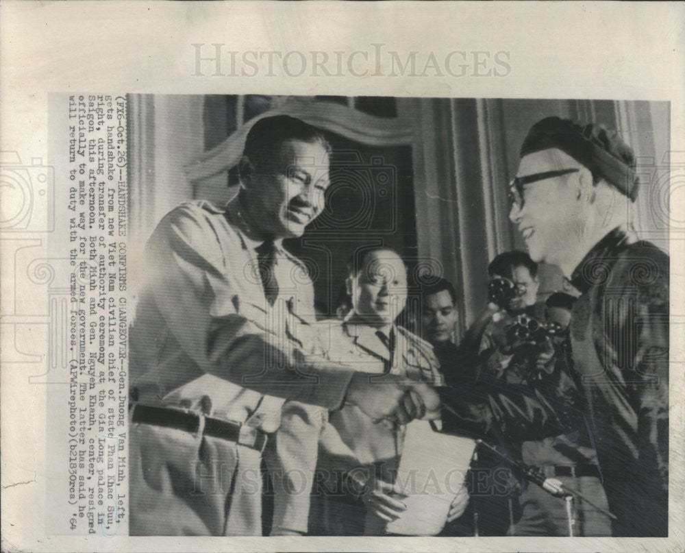 1964 Press Photo General Duong Van Minh Vietnam Chief State Phan Khac Suu - Historic Images