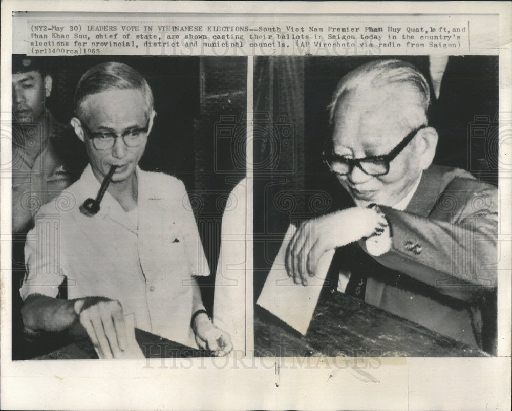 1965 Photo South Vietnam Premier Phan Huy Quat Votes In Vietnamese Election - Historic Images