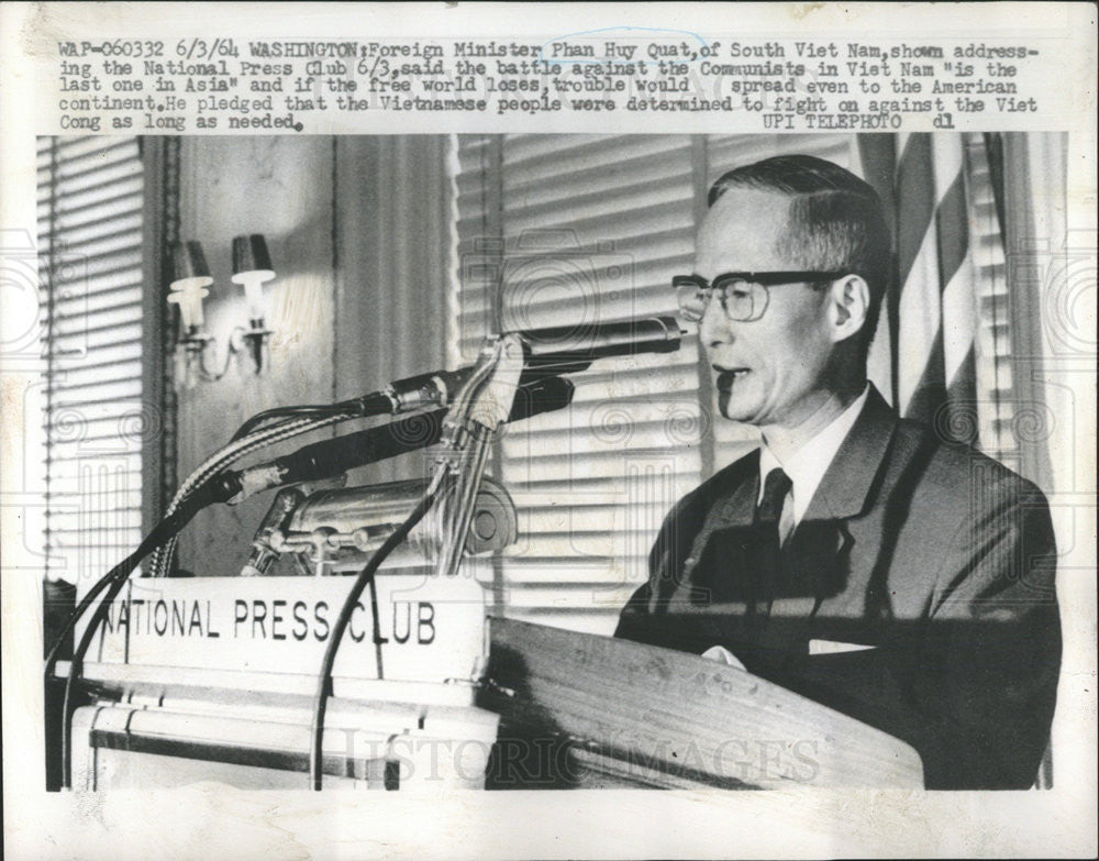 1964 Press Photo Foreign Minister Phan Huy Quat Of South Vietnam Addresses Natio - Historic Images