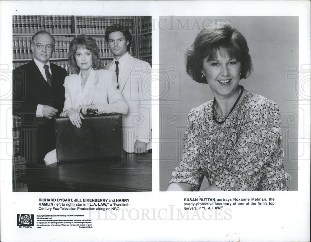 1987 Press Photo Susan Ruttan Actress Richard DySart Jill Eikenberry &quot;L.A.LAW&quot; - Historic Images