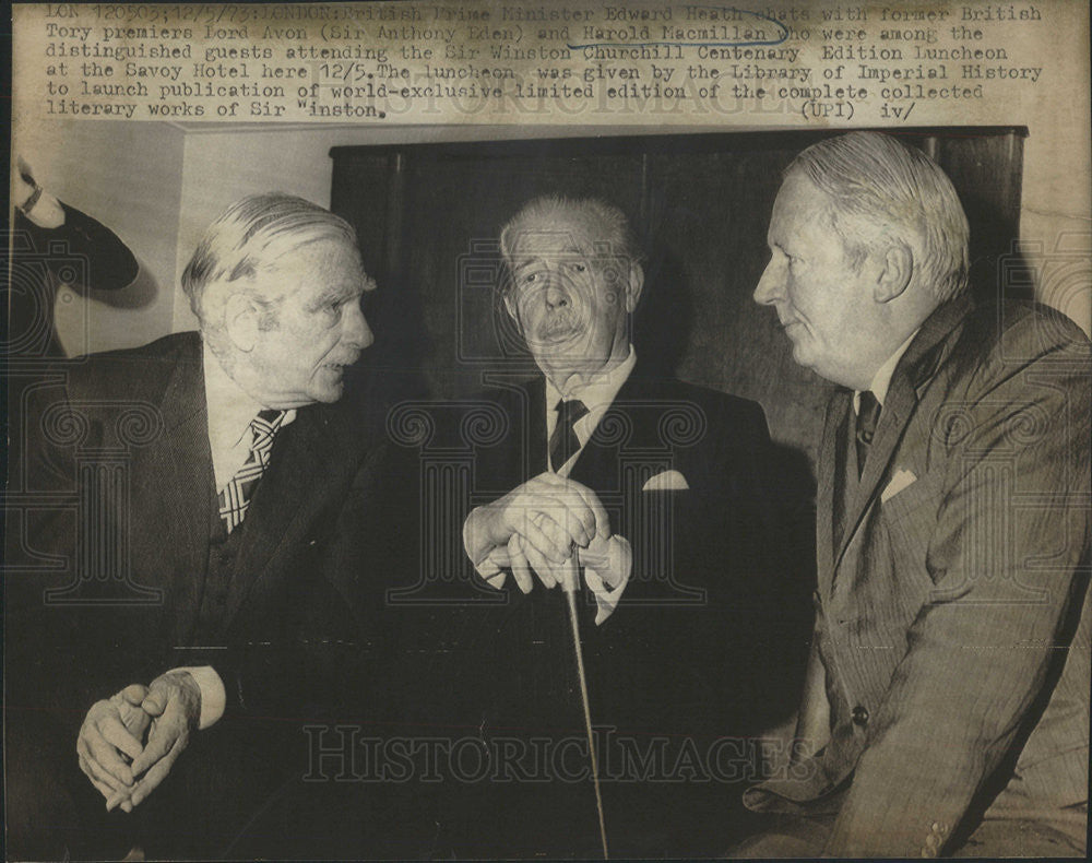 1973 Press Photo Prime Minister Ed Heath ,former premiers Lord Avon &amp; H. McMillan - Historic Images