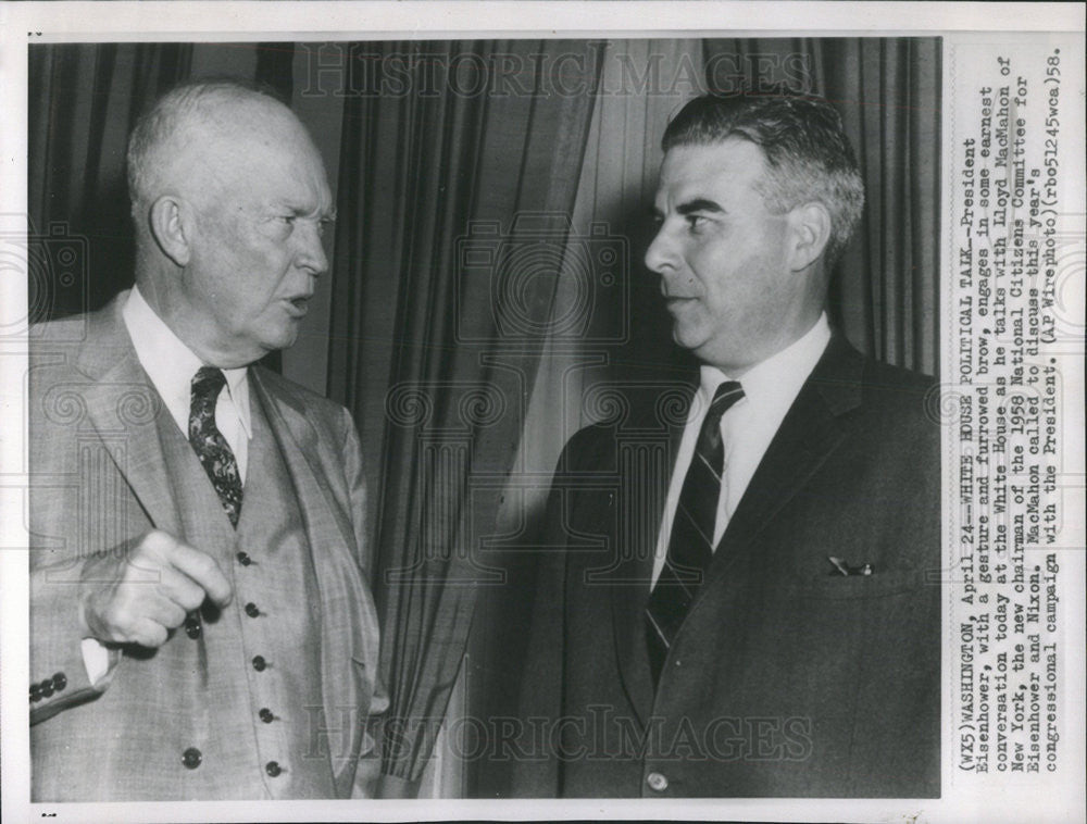 1958 Press Photo President Eisenhower Speaking With MacMahon Citizens Committee - Historic Images