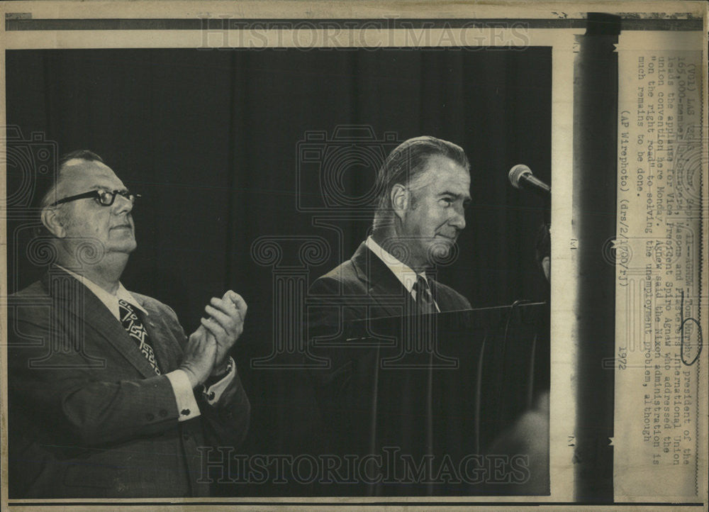 1972 Press Photo Tom Murphy Bricklayers union and V.P. Spiro Agnew - Historic Images