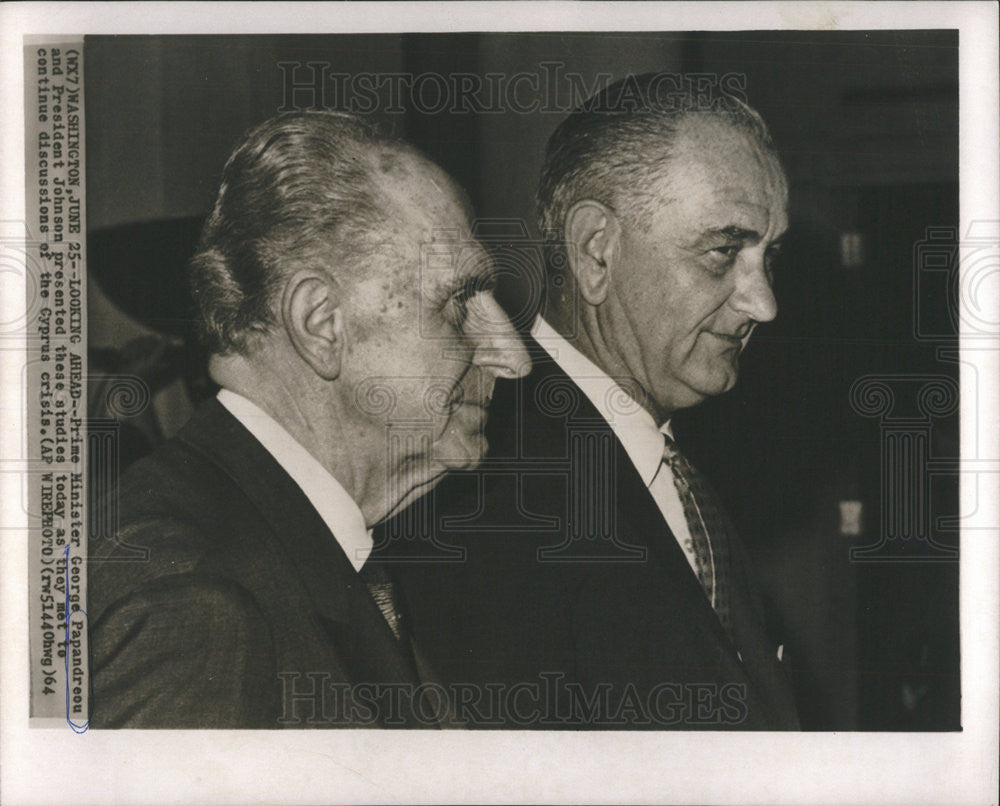 1964 Press Photo Prime Minister Papandrecu President Johnson Meet Washington - Historic Images